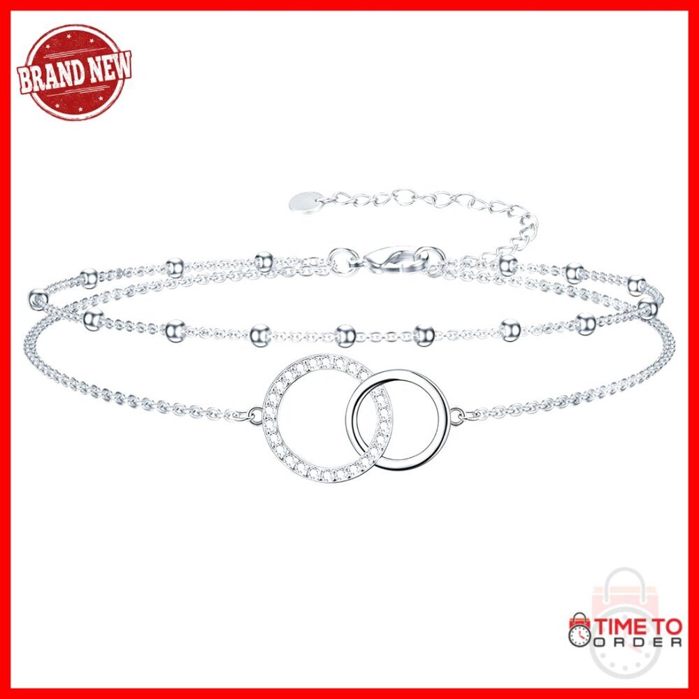Sterling Silver Infinity Heart Cross Evil Eye Anklet Bracelet 7"+2" Adjustable